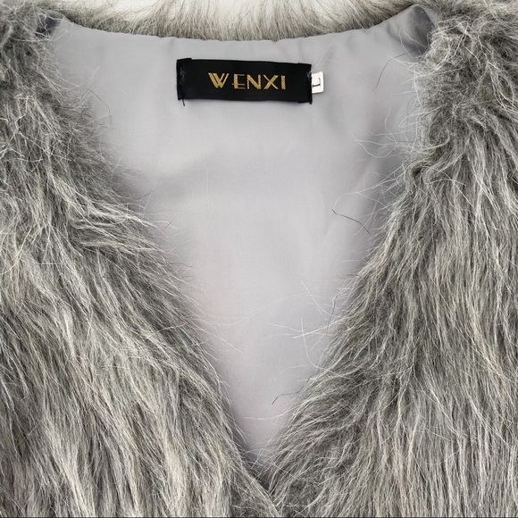 Wenxi Faux Fur Light Gray Long Vest Size L - Picture 7 of 7